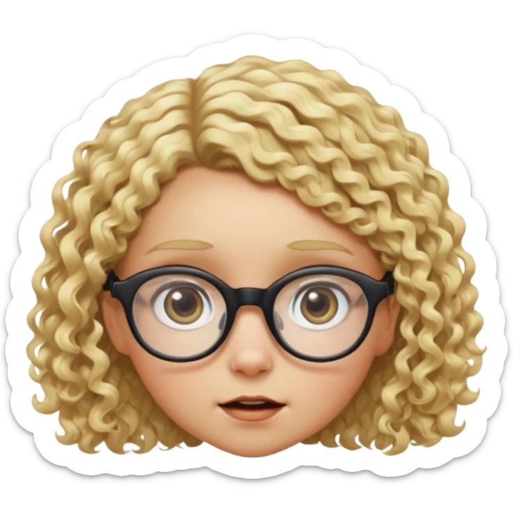 Une fille à lunette, avec des yeux bichromatiques au cheveux très courts et bouclés blondes, de la taille d'un nain, que l'on voit en contre plongée en très grand plan de façon drôle  sticker