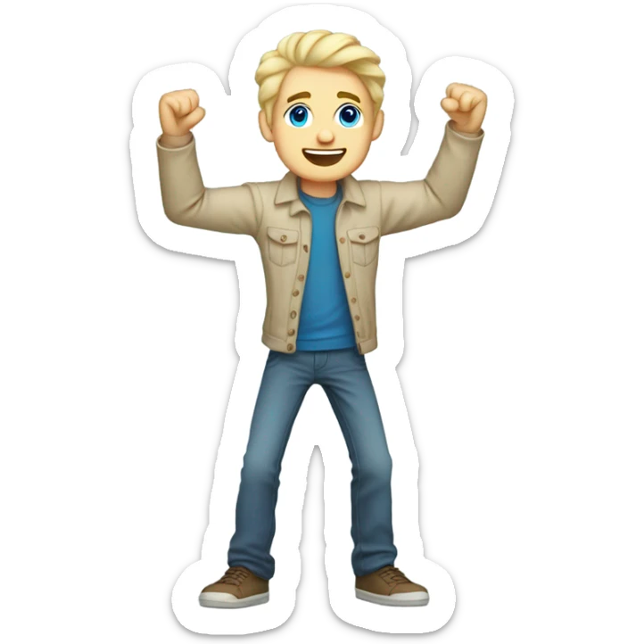 full body raised arms light curl blonde 30yo man blue eyed pale skin sticker