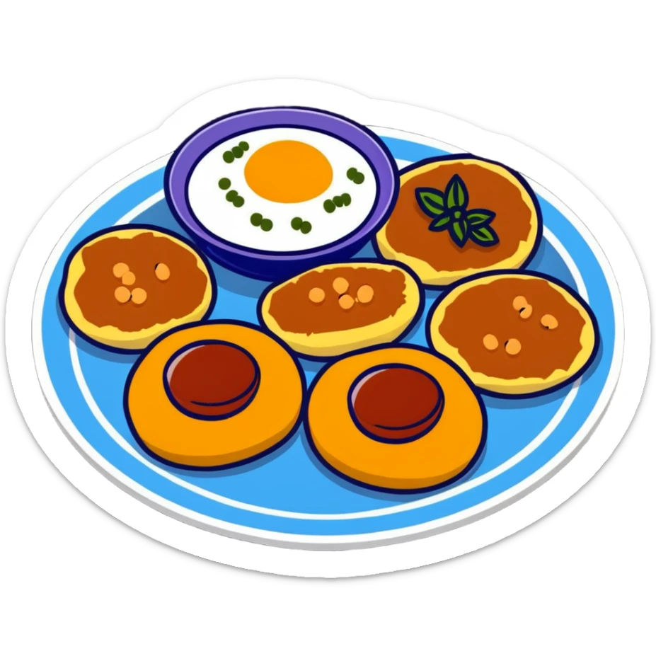 Small plate of Aloo Tikki Chaat with chickpeas, potato patties, yogurt and tamarind chutney sticker