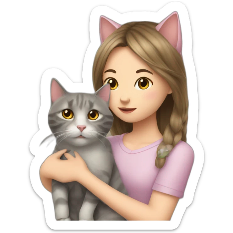 cat with a girl sticker