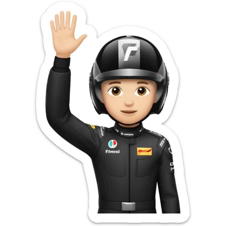 A red-bull f1 driver wearing the f1 black suit and helmet raising his hand as he celebrate sticker