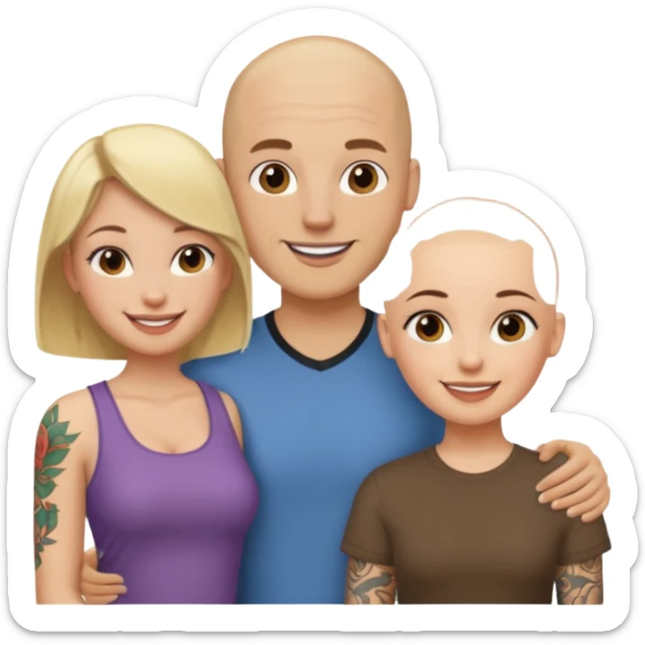 throuple blonde female brunette females bald tattoed male sticker