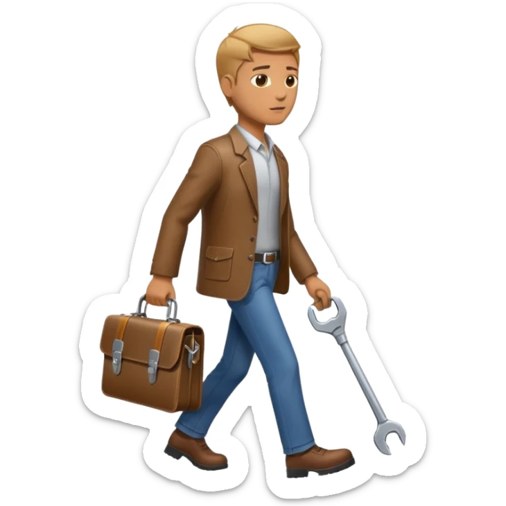 side profile of man walking with wrench in one hand and briefcase in the other sticker