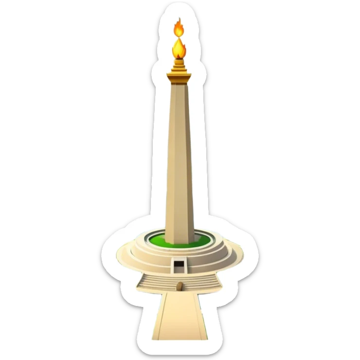 Cinematic Realistic Monas Landmark Emoji, showcasing the National Monument in Jakarta, a towering obelisk with a golden flame, set within a lush park under a clear, radiant sky. sticker
