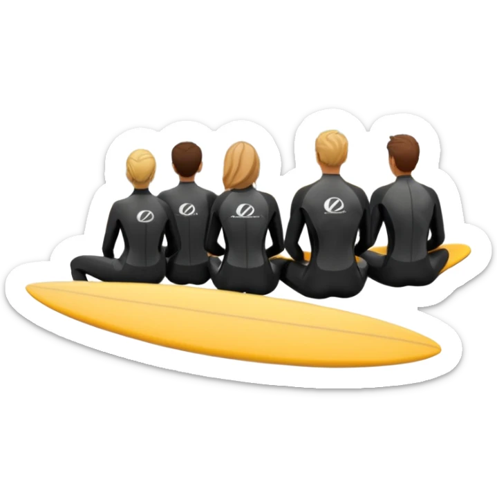 icon of a team of surfers sitting together, looking out at the sea.
 sticker