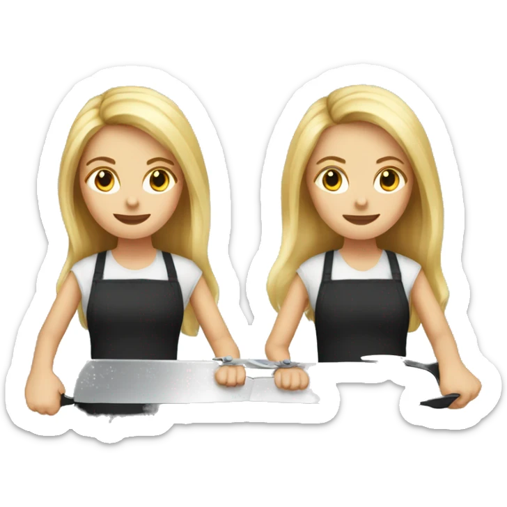 Blonde long hair girl with black apron and scissors in a hand  sticker