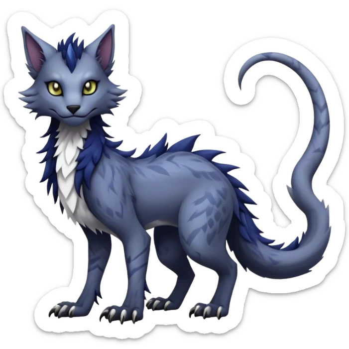 Kawaii dark edgy fantasy feline-vernid-sergal-fursona animal creature with a tufted tail full body with intricate markings  sticker