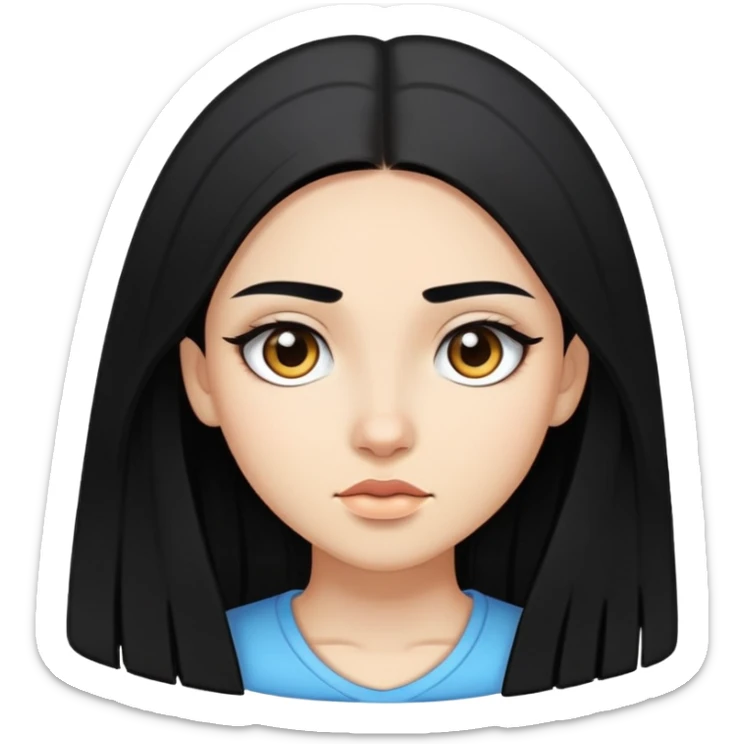 girl with light skin, long straight black hair, choni eyebrows, slanted eyes sticker