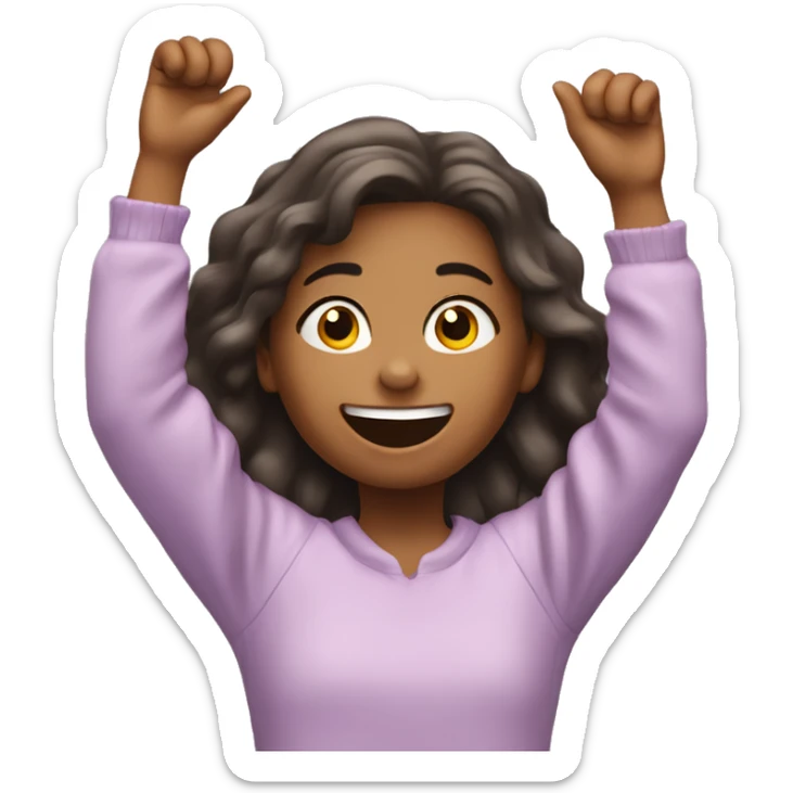 Happy girl wakes up in a bad and stretches her hands up in the air  sticker