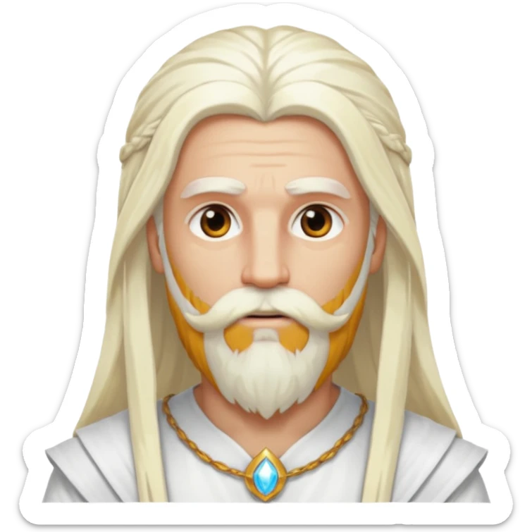 Baldr, God of Light from Gods and Goddesses with long platinum blonde hair and beard, white outfit sticker