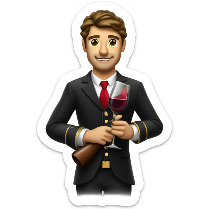 Bullfighter in a suit of lights, with a hunting rifle slung over his shoulder and a glass of red wine in his hand sticker