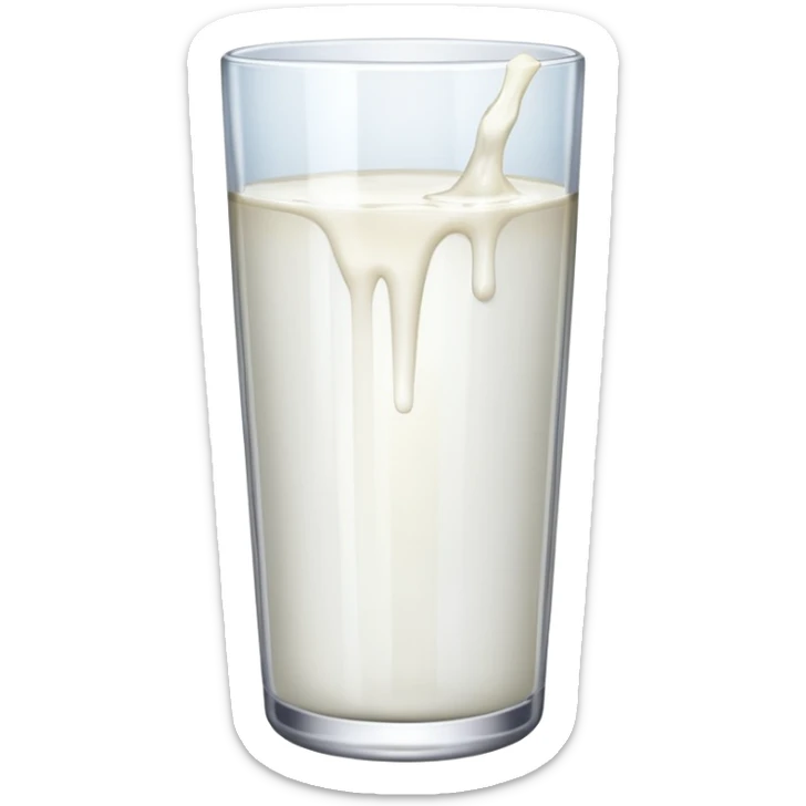 the drink is white, the glass is narrow and tall and There is only white liquid inside,photo realistic sticker