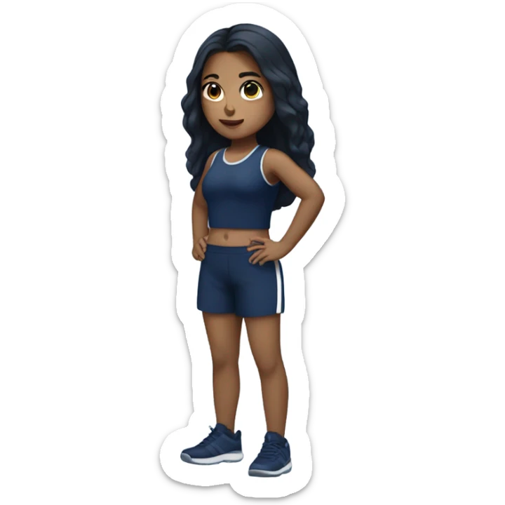full body gym white girl long black hair navy blue wear sticker