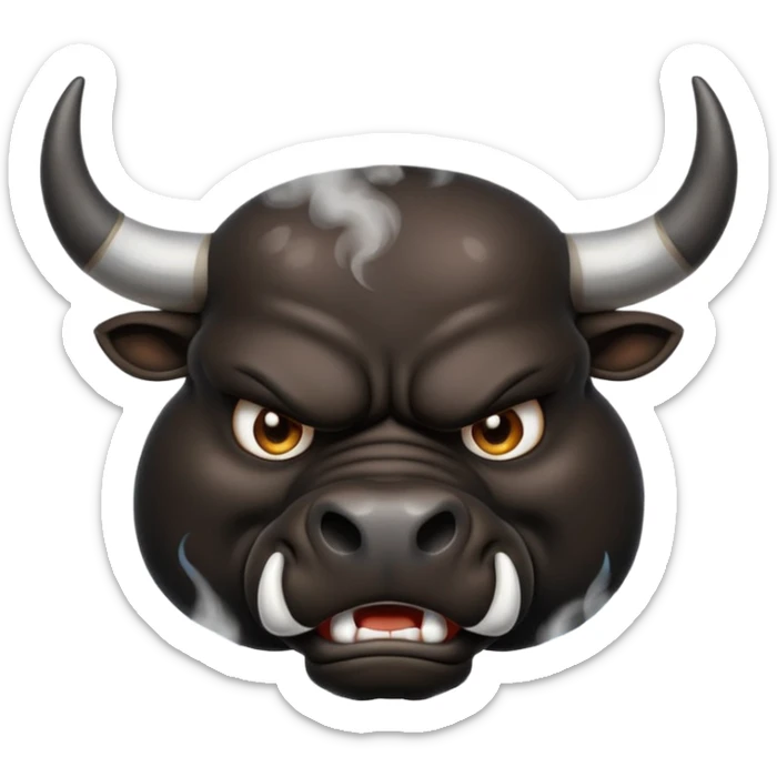 Emoji of an angry black powerful bull with steam coming out of its nose sticker