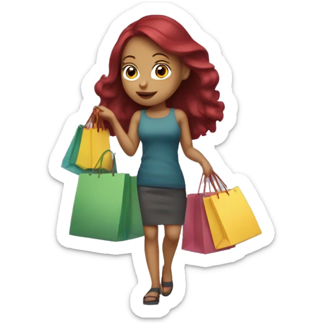 Long Burgundy haired girl, shopaholic, carrying a lot of shopping bags sticker