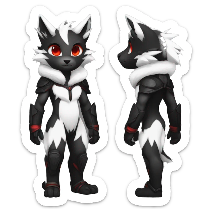 Anthro-Edgy-Cool-Dark-Black-White-Red-Contrast-Colors-Fantasy-Fur-Sona-Chibi-Shiny-Fakémon-Hybrid full body sticker