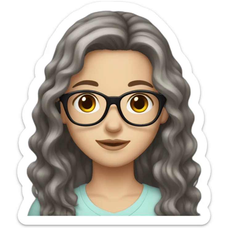 White Girl with wavy dark brown long hair, brown eyes and glasses sticker