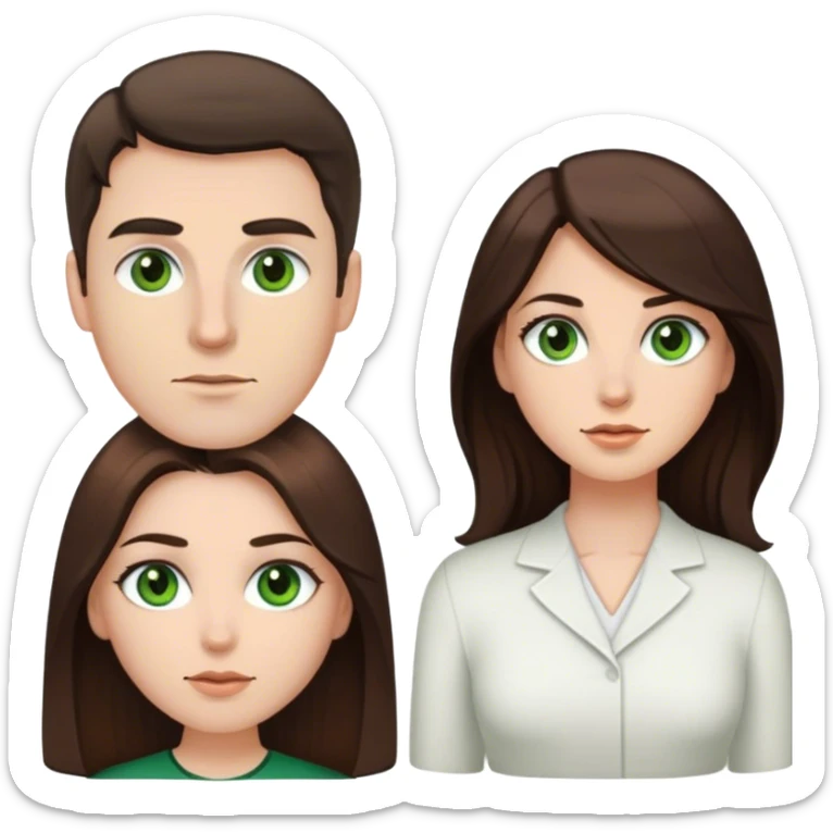 White man brown eyes and 50's short dark BROWN hair and white woman with long brown hair and green eyes sticker