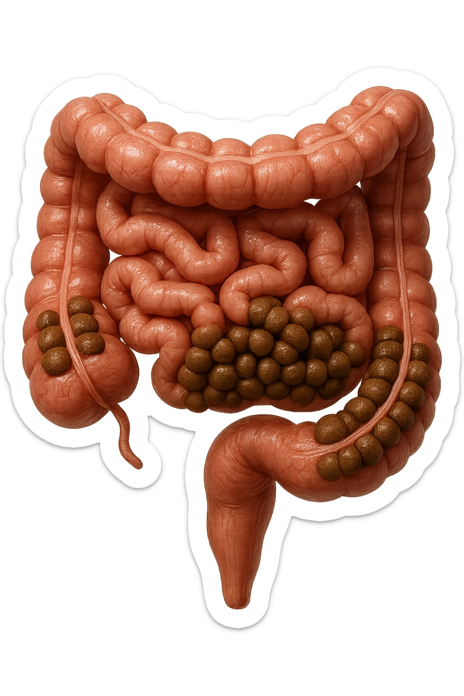 intestino umano anatomico, iperrealistico 4k, con feci a palline sticker