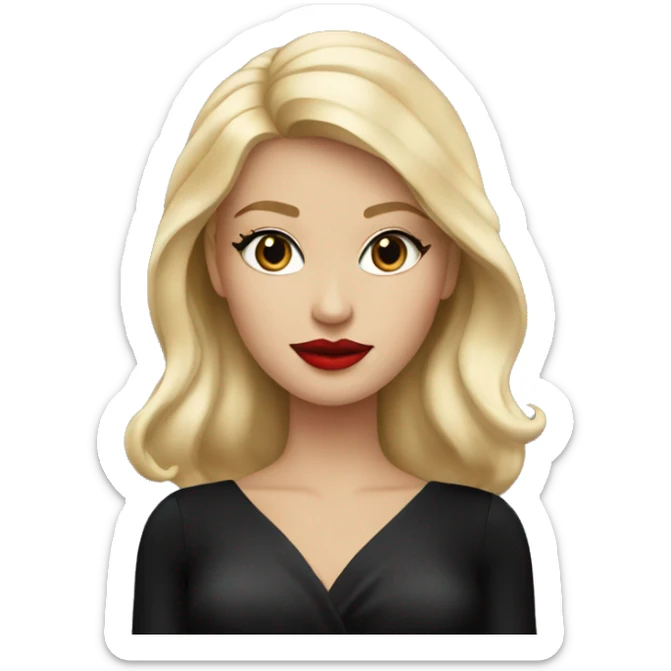 A blonde girl with red lipstick and in a black luxurious dress sticker