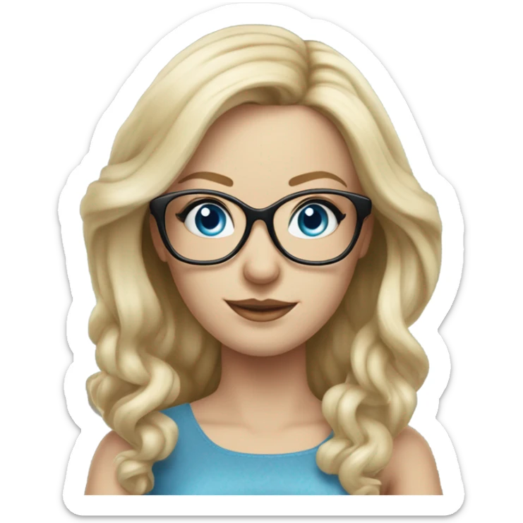 Pretty Caucasian blonde woman with glasses in a dress, hyper realistic with blue eyes  sticker