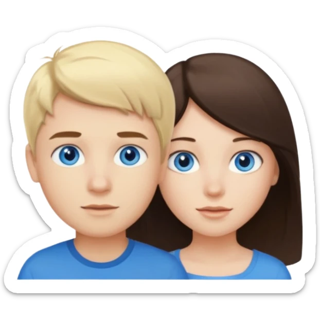 Couple blond boy bleu and the girl brunette hair and blue eyes  sticker