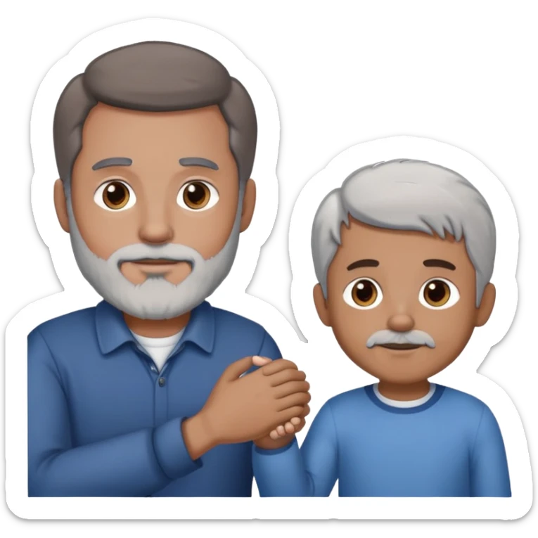 +1 adult daddy with brown hair, 1 adult daddy with silver hair and beard, holding the hands of a light brown skinned boy with dark hair sticker