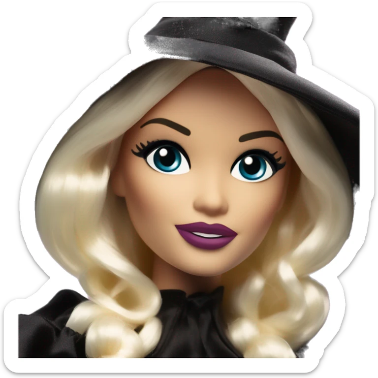 Curiously photogenic silkstone Barbie witches enchanted TV series floating gently on broomsticks sticker