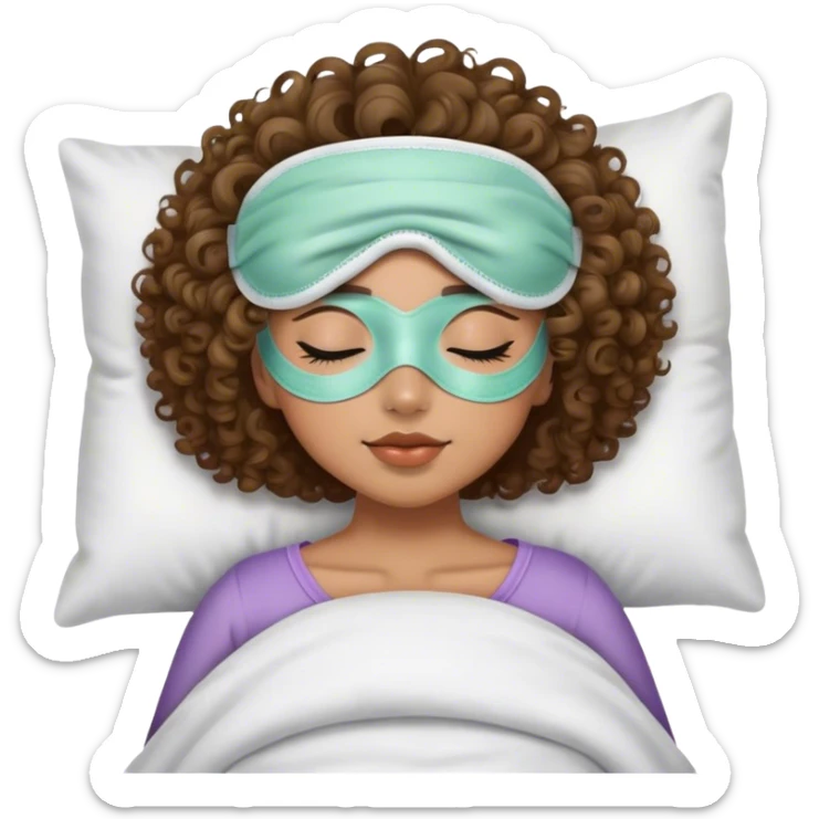 girl with curly brown hair and light olive skin wearing a sleeping mask   sticker