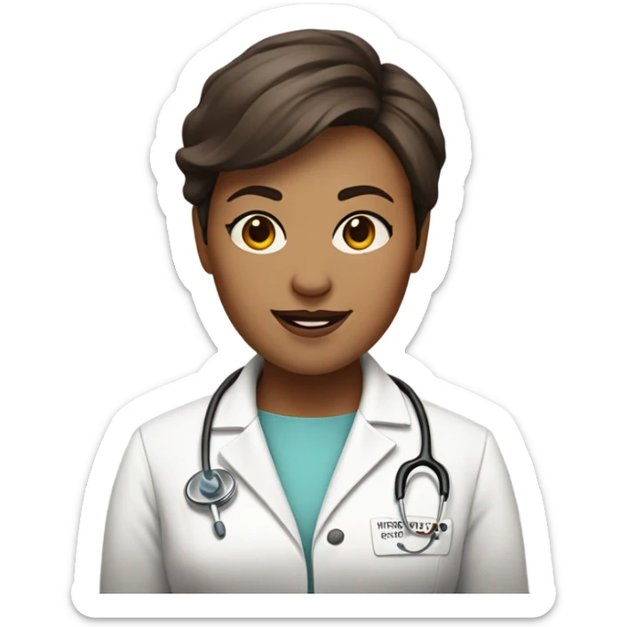 my mom she is 45 and a doctor with  short browm hair and and white sticker