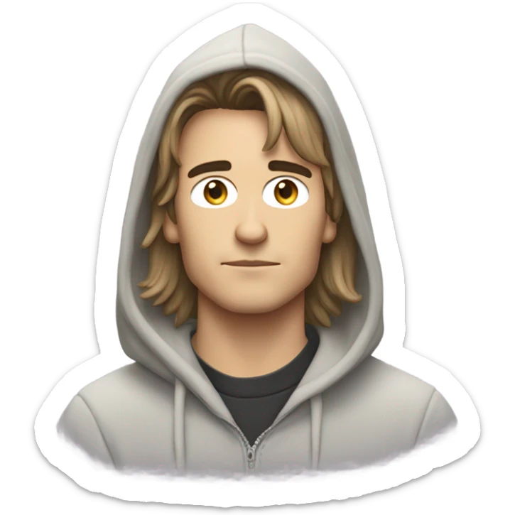 guy with a mullet wearing a hoodie with the band weezer and his skin is peach sticker