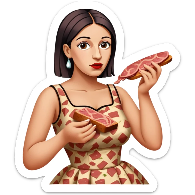 picasso art woman with SPAM MEAT dress eating spam sticker