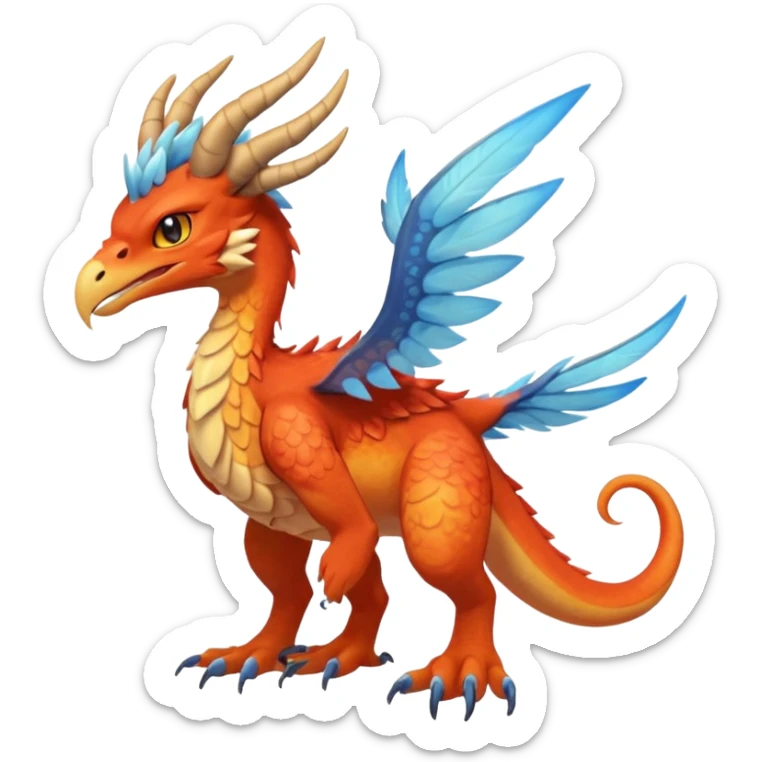 Raptorik scaley feathery fiery horned Amaura-Aurorus-Pokémon-Fakémon-hybrid-fusion-creature, full body sticker