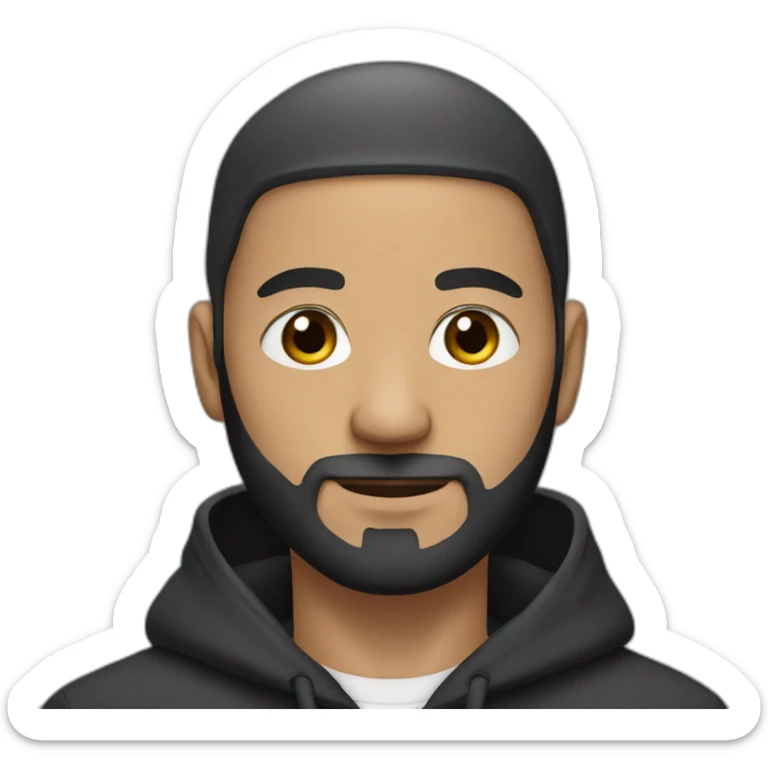 bald man with black (short) beard and no glasses in a black hoodie sticker