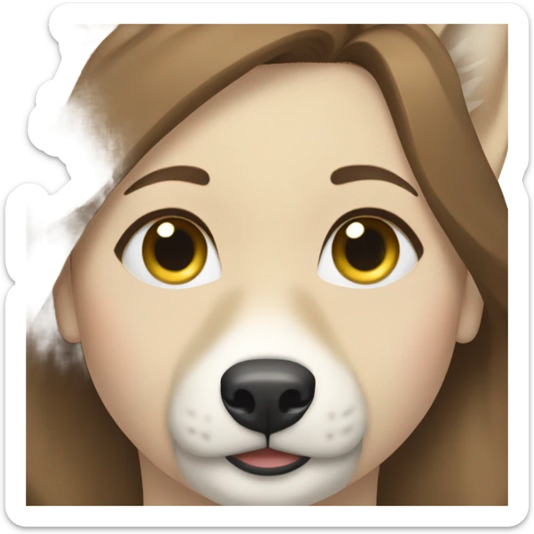 White Woman hair brown and bleus eyes and golden Husky With green eyes sticker