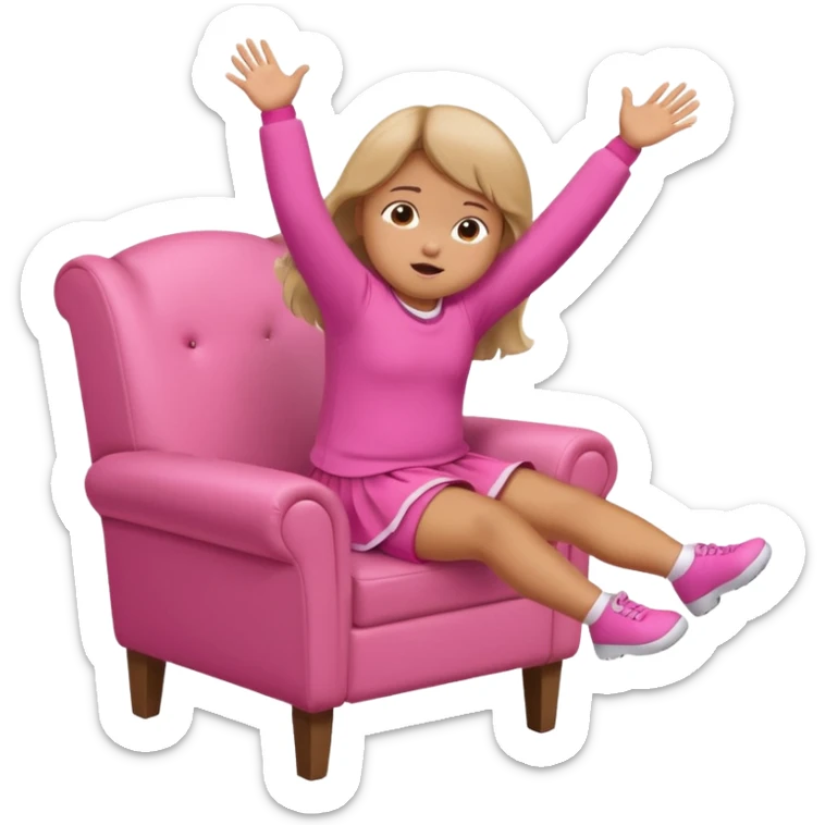 Little Girl fat but not too fat falling off of a chair half in the air chair with pink clothes on sticker