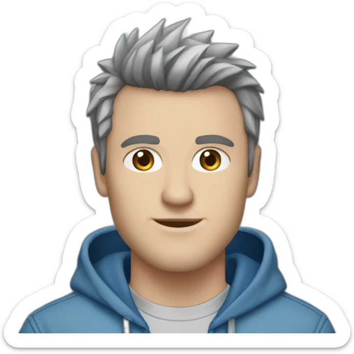 white male adult, Dark Brown Spikey Hair, Blue Eyes, Grey Hoodie, Blue Jeans, Converse shoes sticker