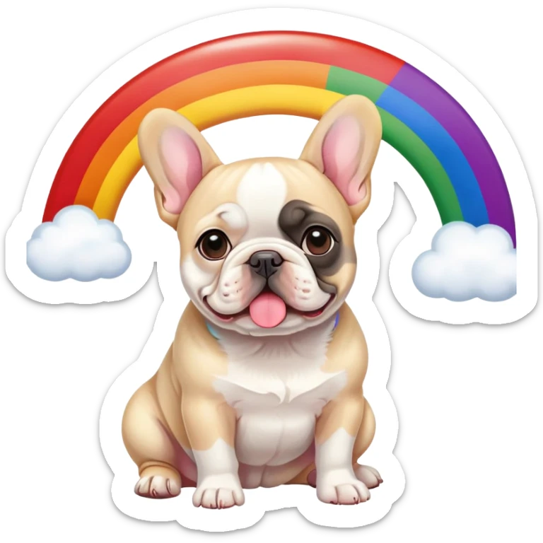 Cream French Bulldog infront of a rainbow flag sticker