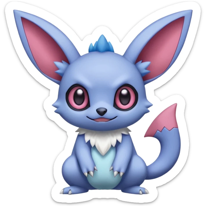 Cute innocent beautiful pastel Stitch-Sableye-Noibat-Minccino-Zangoose-fusion, full body sticker