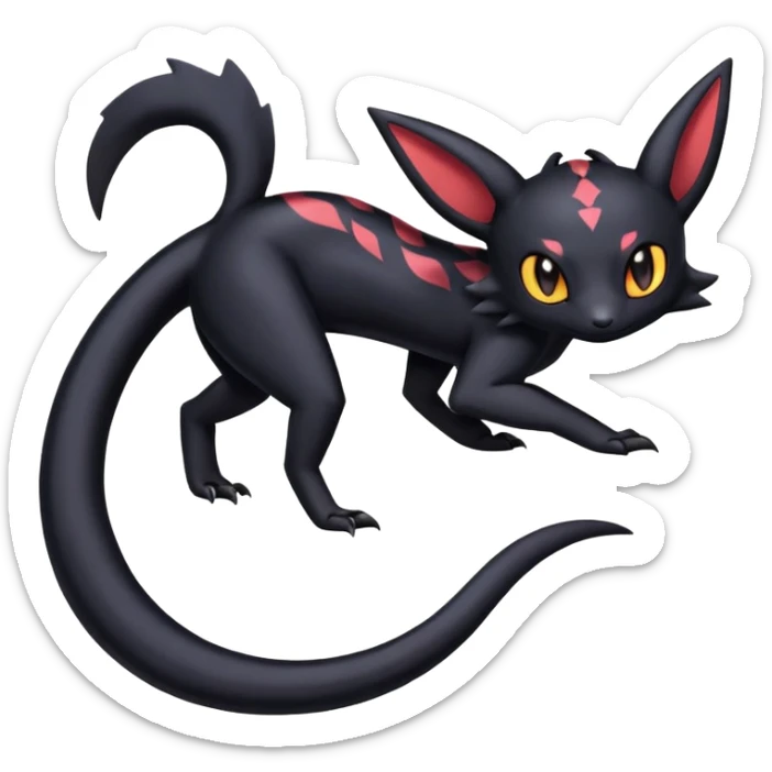 full body Salandit Umbreon Noibat Litten hybrid, standard emoji style, cute pose sticker