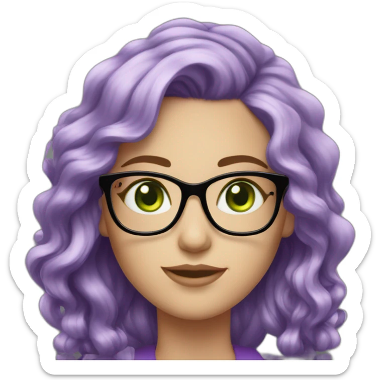 white-girl-purple-wavy-hair-green-eyes-square-glasses sticker