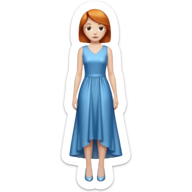 woman lshort ginger hair blue shiney long dress full body sticker