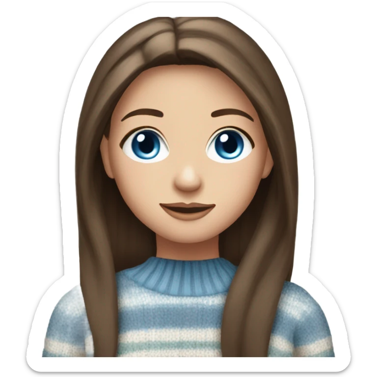 beautiful woman, long straight brown hair, blue eyes, striped knit sweater sticker