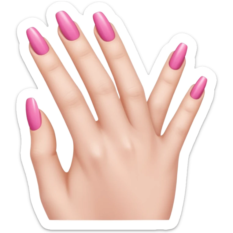  pink close-up of a hand with beautifully manicured nails, glossy pink nail polish, elegant nail shape, soft lighting and shadows, realistic style, sticker