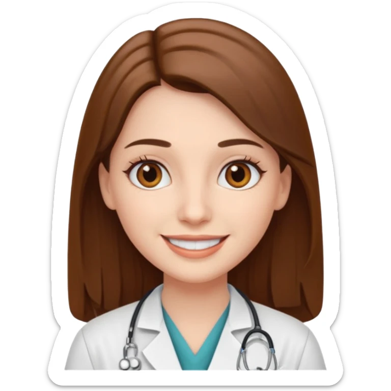 smiling doctor woman, brown eyes, white skin, long brown straight  sticker
