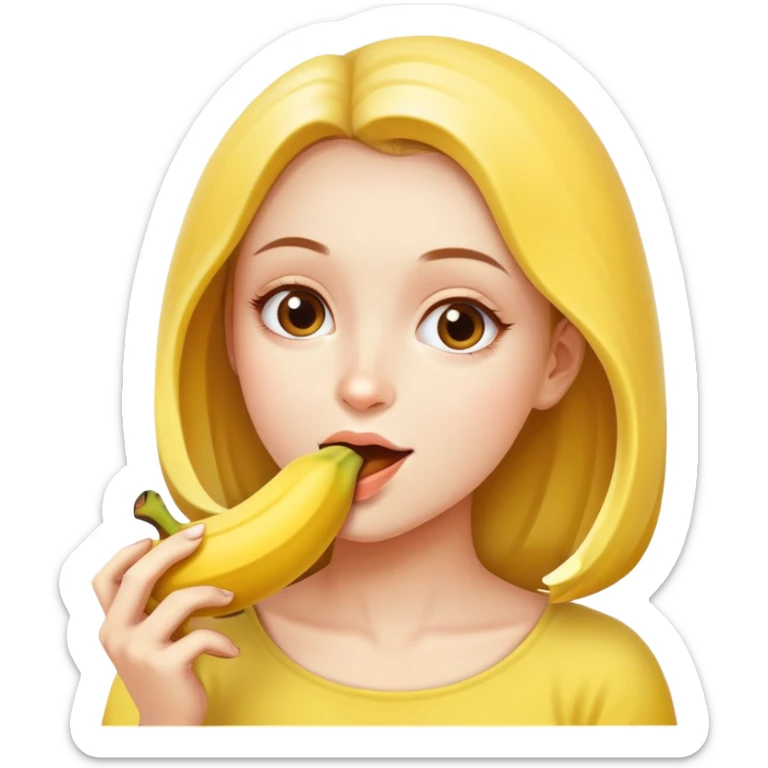 a beautiful girl with banana i her hand and she is eating it sticker