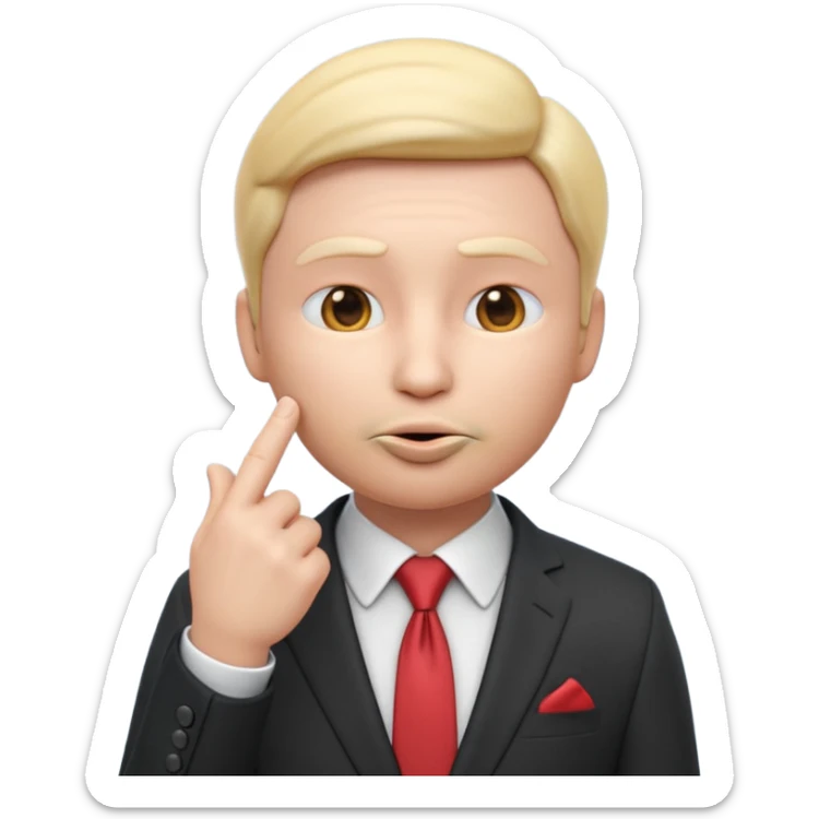 3D render of a shushing face emoji 🤫 dressed in a business suit, holding a finger to its lips. representing deceptive corporate marketing compliance. Studio lighting, cinematic realism, subtle irony, professional color grading sticker