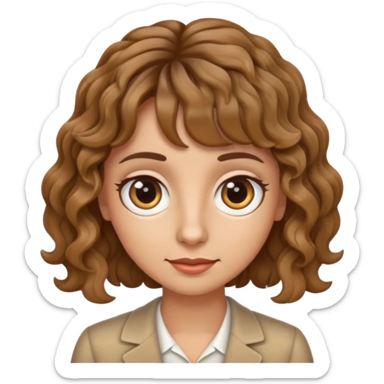 Emoji of a french teacher from Spain, Brown Big eyes, fringe, wavy hair sticker