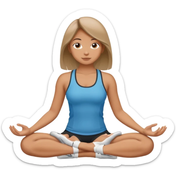 The same girl is sitting in a lotus position, with shoulder-length hair and sportswear. sticker