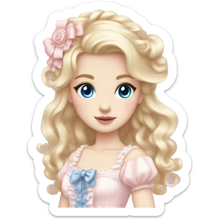 sweet lolita blond hair blue eyes white skin light pink dress sticker